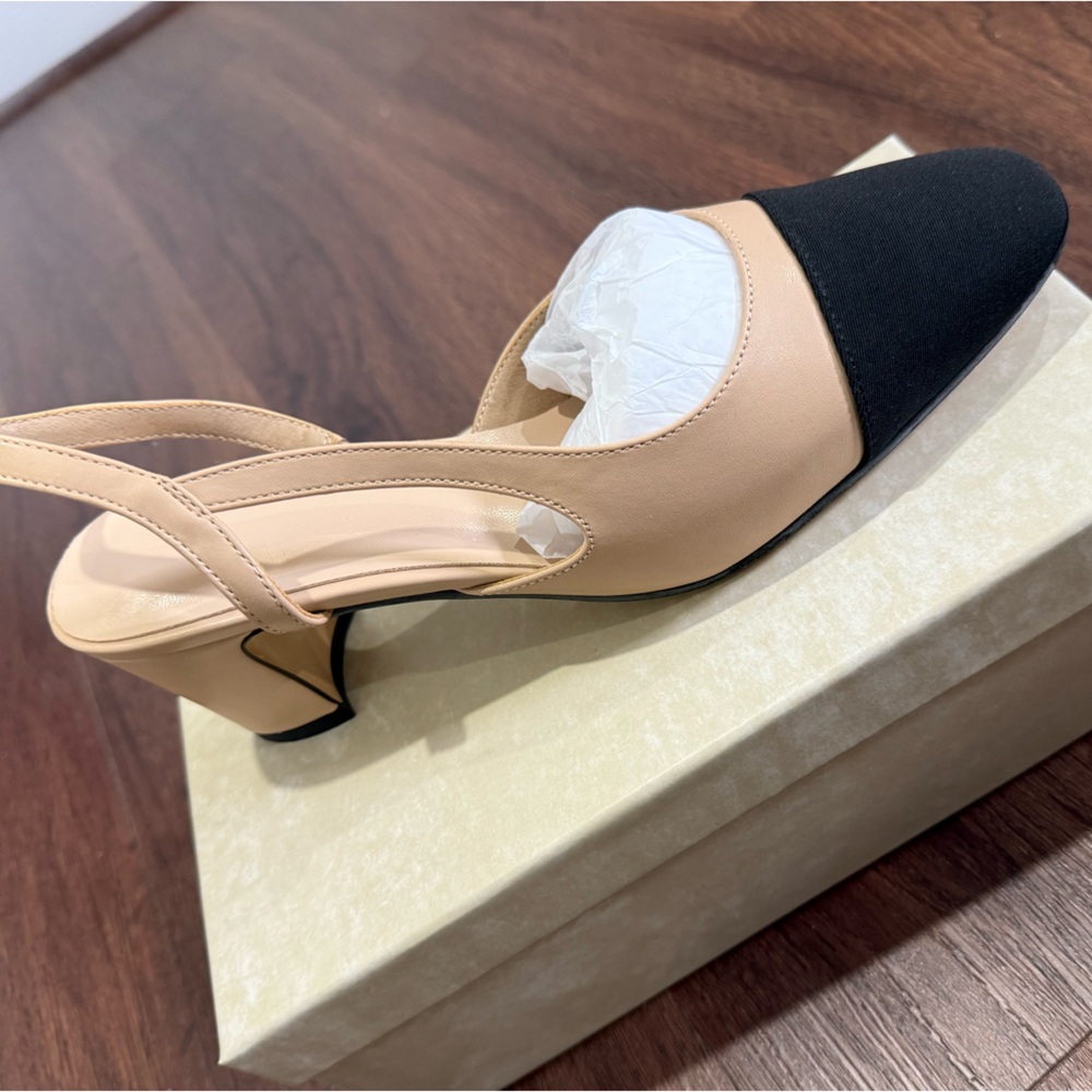 Elegant Tan and Black Women's sling back Heels